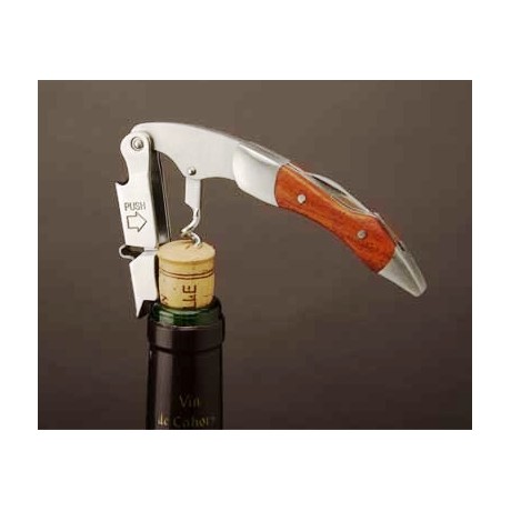 Sommelier double levier inox et bois Prestige