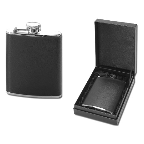 Flasque gainage cuir en coffret cadeau