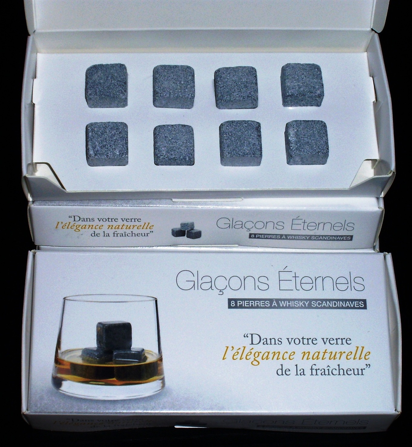 Boîte cadeau tube pierre à whisky granits Bleu
